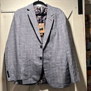 NWT Men's Blue Gray Windowpane Tailored Two-Button Blazer Large